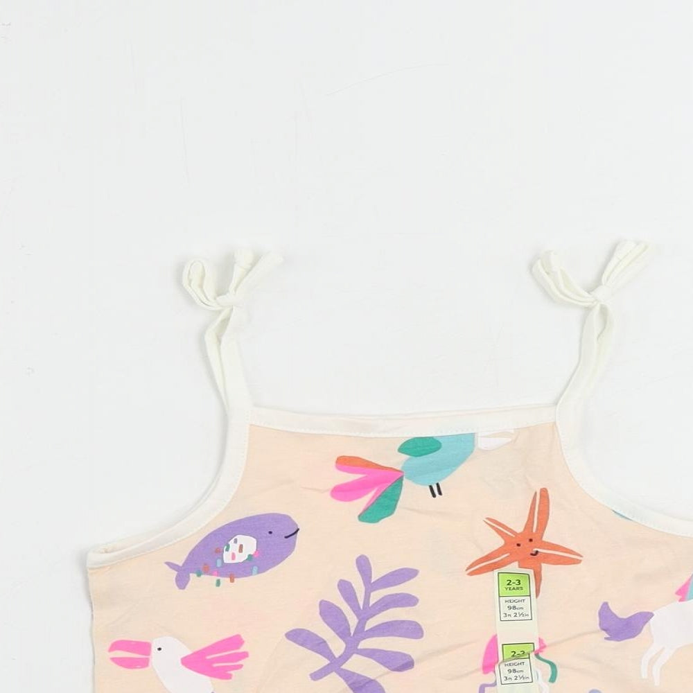 Marks and Spencer Girls Pink Geometric Cotton Camisole Tank Size 2-3 Years Square Neck Pullover