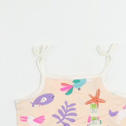 Marks and Spencer Girls Pink Geometric Cotton Camisole Tank Size 2-3 Years Square Neck Pullover