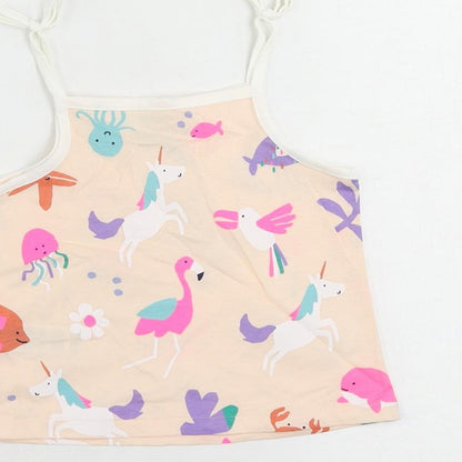 Marks and Spencer Girls Pink Geometric Cotton Camisole Tank Size 2-3 Years Square Neck Pullover