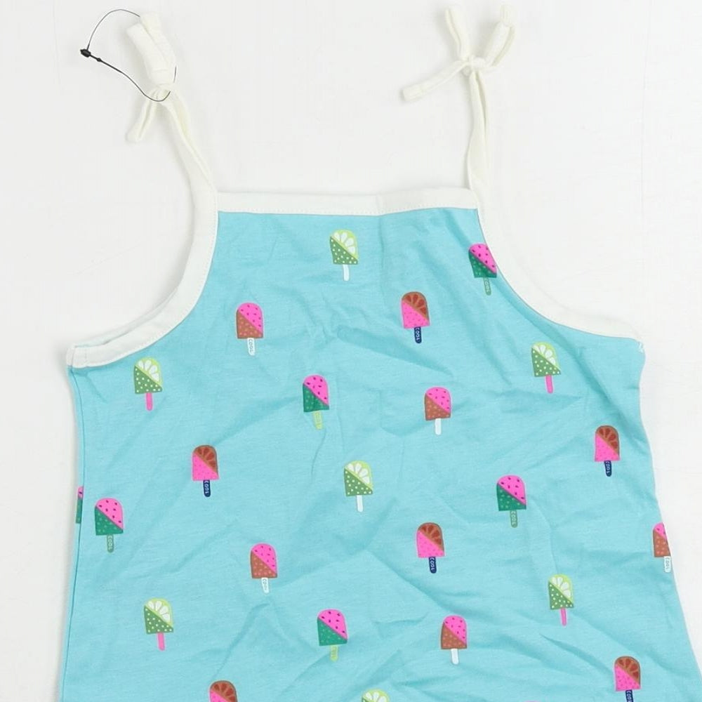 Marks and Spencer Girls Blue Geometric Cotton Camisole Tank Size 2-3 Years Square Neck Pullover - Ice Cream Print