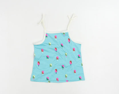 Marks and Spencer Girls Blue Geometric Cotton Camisole Tank Size 2-3 Years Square Neck Pullover - Ice Cream Print