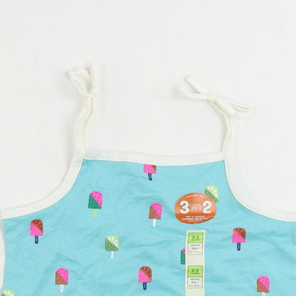 Marks and Spencer Girls Blue Geometric Cotton Camisole Tank Size 2-3 Years Square Neck Pullover - Ice Cream Print