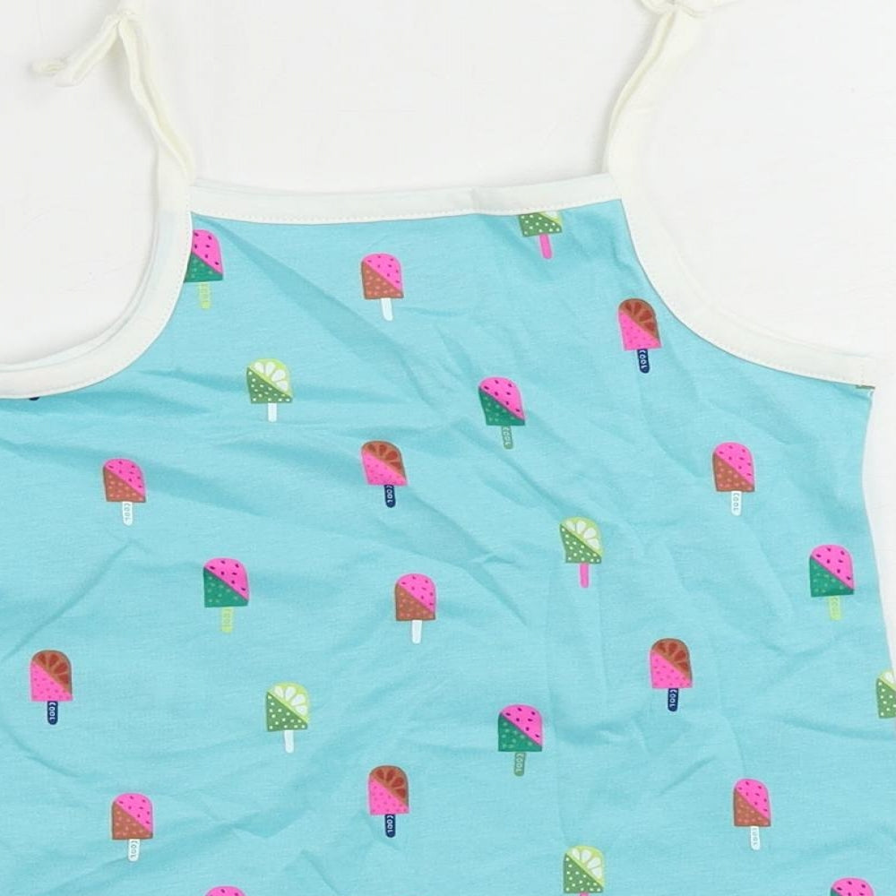 Marks and Spencer Girls Blue Geometric Cotton Camisole Tank Size 2-3 Years Square Neck Pullover - Ice Cream Print