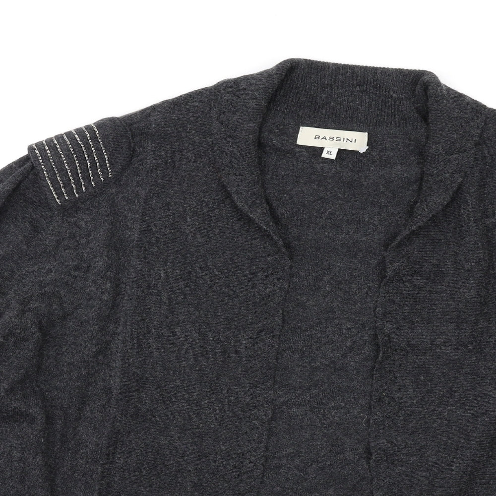 BASSINI Womens Grey V-Neck Viscose Cardigan Jumper Size XL