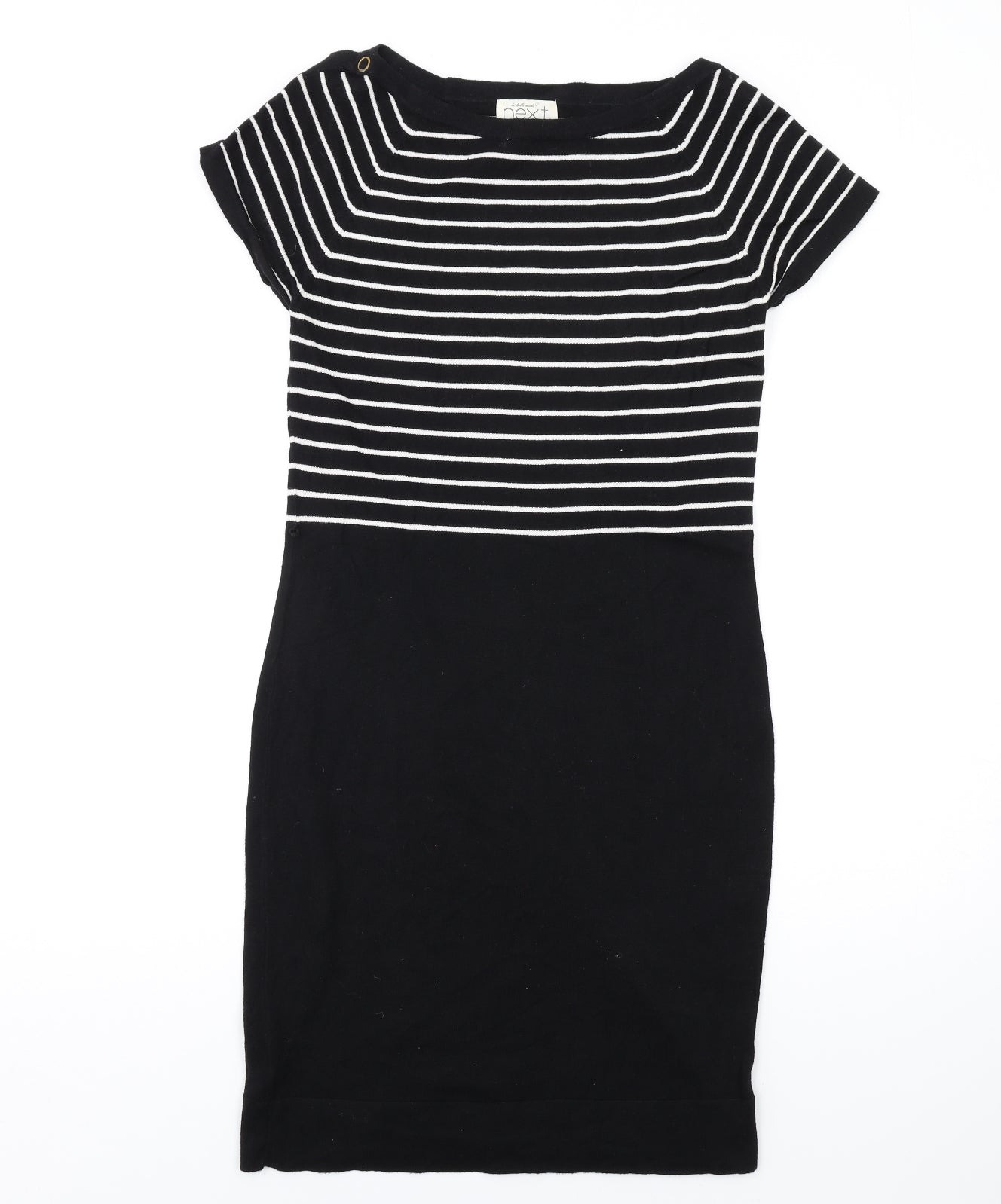 NEXT Womens Black Striped Cotton Bodycon Size 10 Boat Neck Pullover