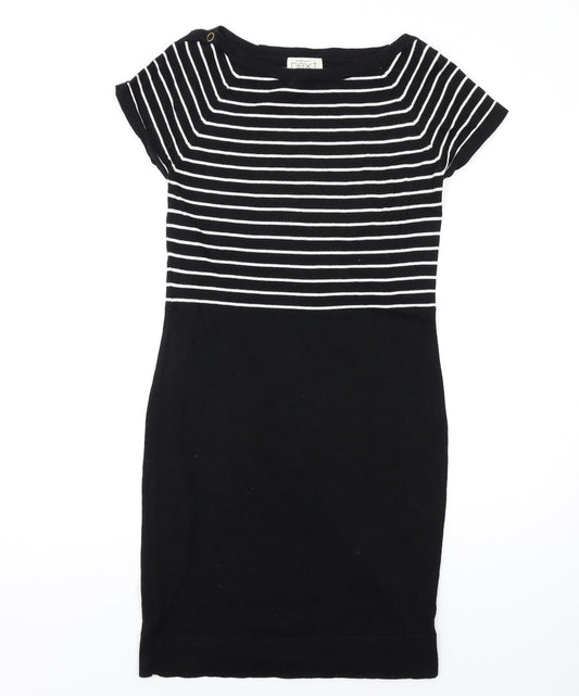 NEXT Womens Black Striped Cotton Bodycon Size 10 Boat Neck Pullover
