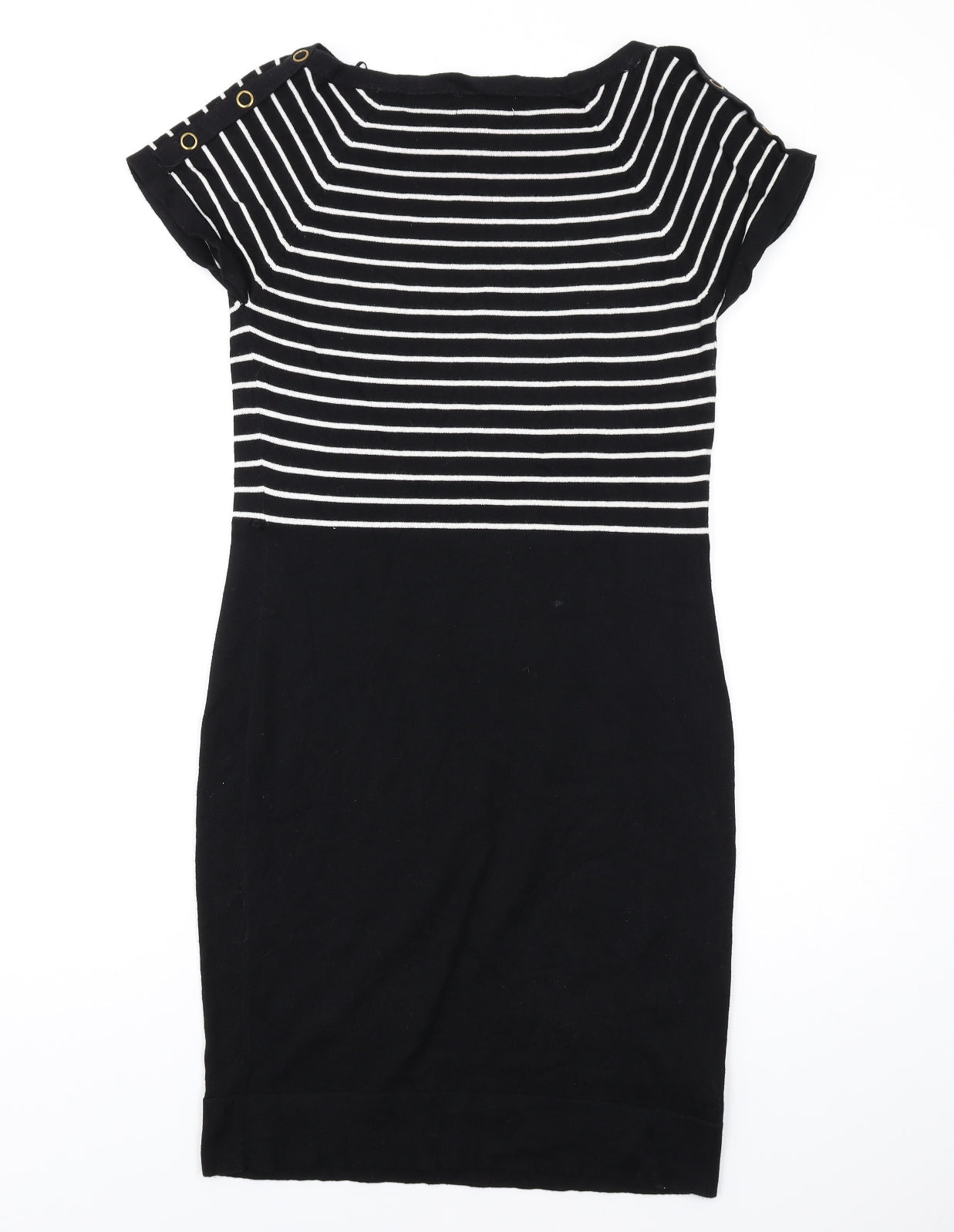 NEXT Womens Black Striped Cotton Bodycon Size 10 Boat Neck Pullover
