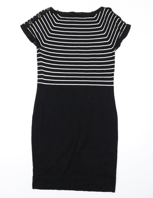 NEXT Womens Black Striped Cotton Bodycon Size 10 Boat Neck Pullover