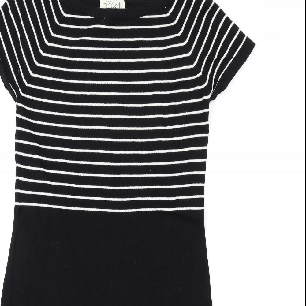 NEXT Womens Black Striped Cotton Bodycon Size 10 Boat Neck Pullover