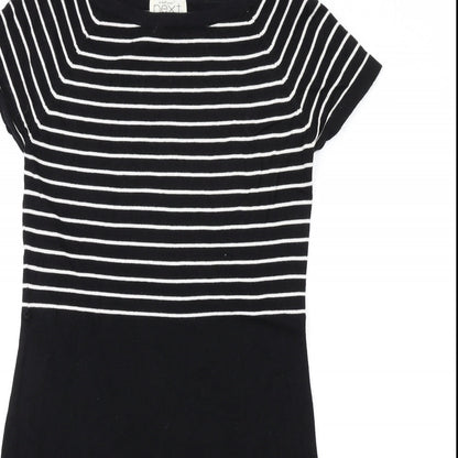NEXT Womens Black Striped Cotton Bodycon Size 10 Boat Neck Pullover