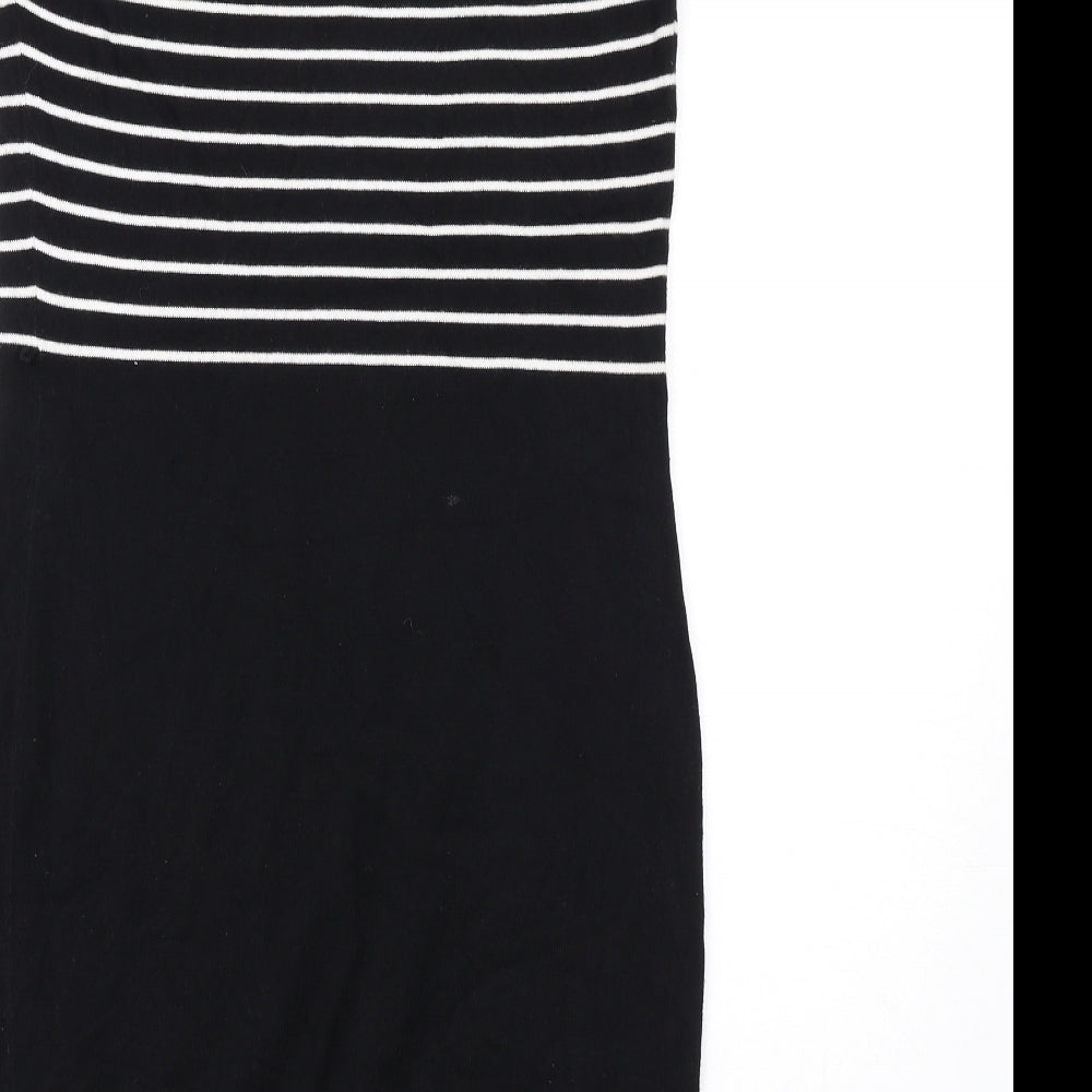 NEXT Womens Black Striped Cotton Bodycon Size 10 Boat Neck Pullover