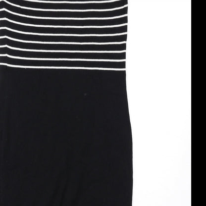 NEXT Womens Black Striped Cotton Bodycon Size 10 Boat Neck Pullover