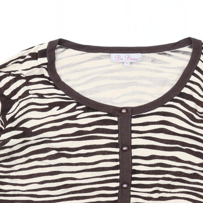 Be Beau Womens Brown Scoop Neck Animal Print Viscose Cardigan Jumper Size 14 - Zebra Print