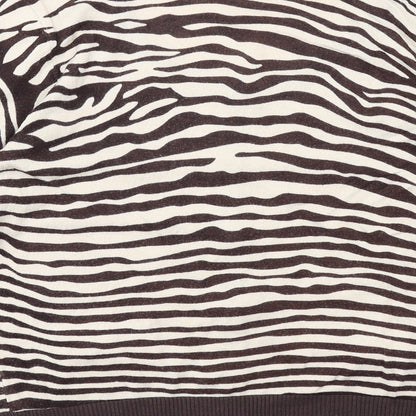 Be Beau Womens Brown Scoop Neck Animal Print Viscose Cardigan Jumper Size 14 - Zebra Print