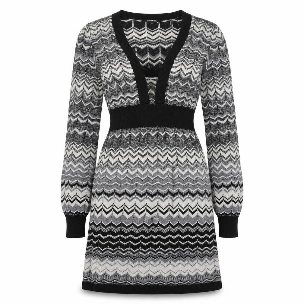 Julien Macdonald Womens Black Chevron Viscose A-Line Size 10 Square Neck Pullover
