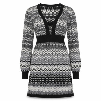 Julien Macdonald Womens Black Chevron Viscose A-Line Size 10 Square Neck Pullover