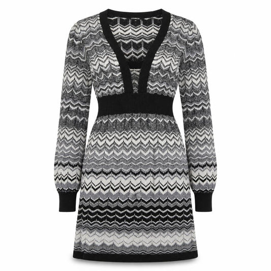Julien Macdonald Womens Black Chevron Viscose A-Line Size 10 Square Neck Pullover