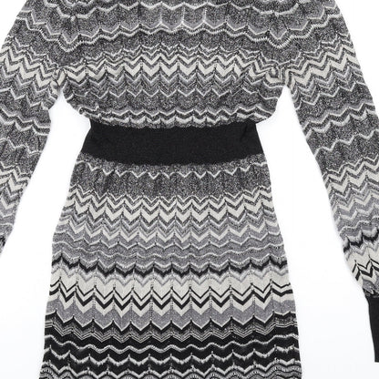 Julien Macdonald Womens Black Chevron Viscose A-Line Size 10 Square Neck Pullover