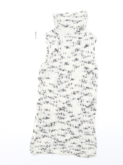Zara Womens White Polyamide Jumper Dress Size L High Neck Pullover