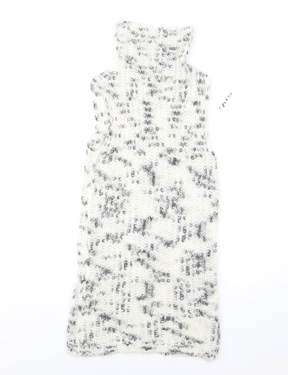 Zara Womens White Polyamide Jumper Dress Size L High Neck Pullover