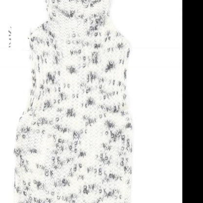 Zara Womens White Polyamide Jumper Dress Size L High Neck Pullover