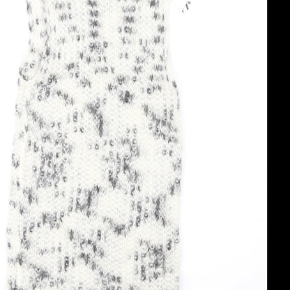 Zara Womens White Polyamide Jumper Dress Size L High Neck Pullover