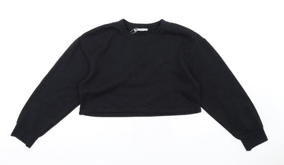 Zara Womens Black Cotton Pullover Sweatshirt Size S Pullover