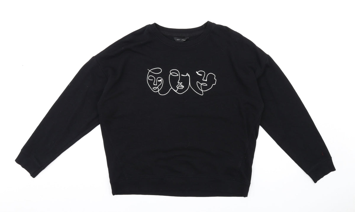 New Look Womens Black Cotton Pullover Sweatshirt Size S Pullover