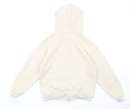 PRETTYLITTLETHING Womens Beige Cotton Full Zip Hoodie Size 4 Zip