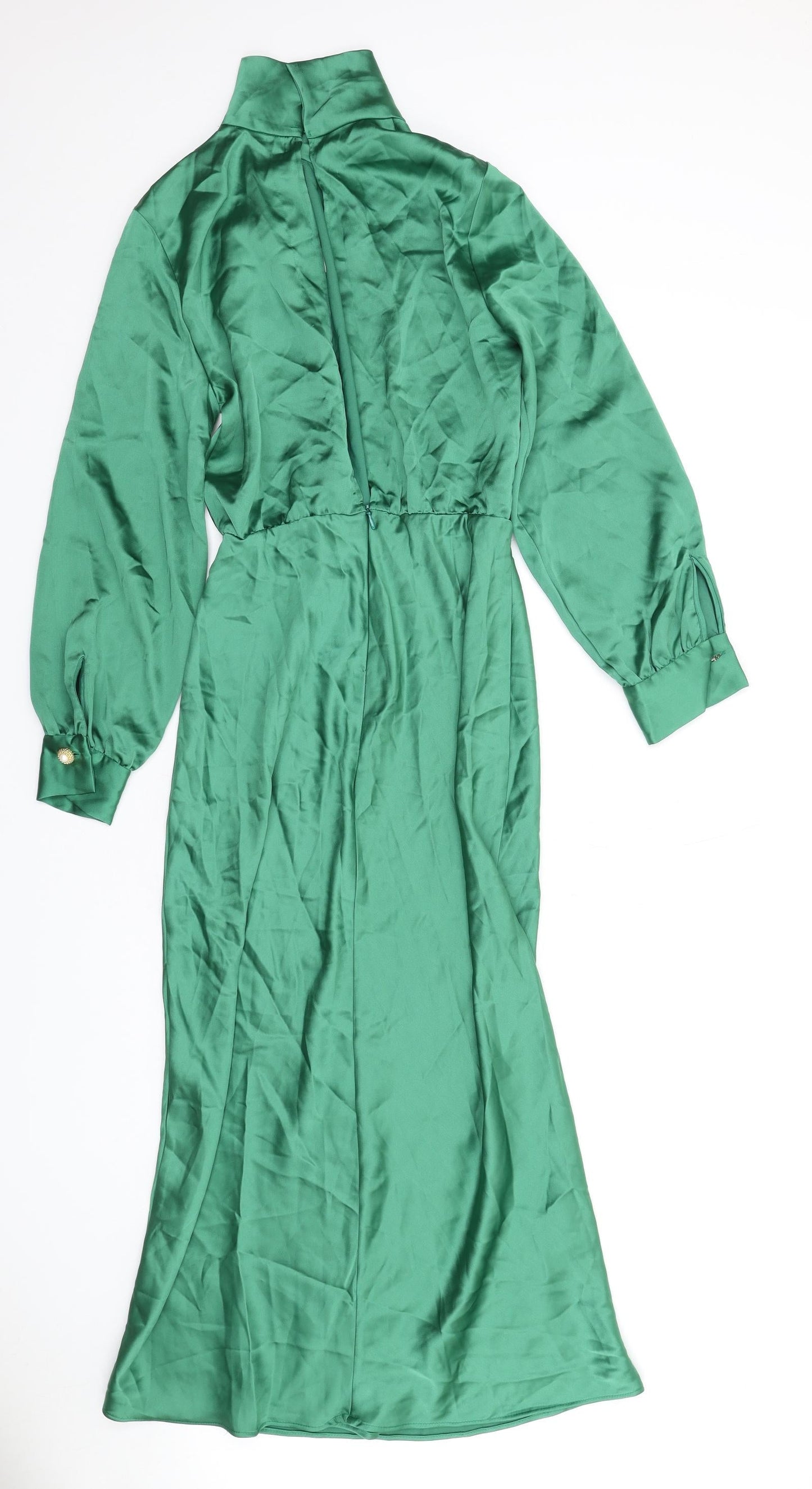 Zara Womens Green Polyester A-Line Size S High Neck Zip