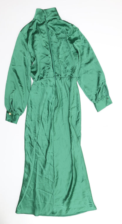 Zara Womens Green Polyester A-Line Size S High Neck Zip