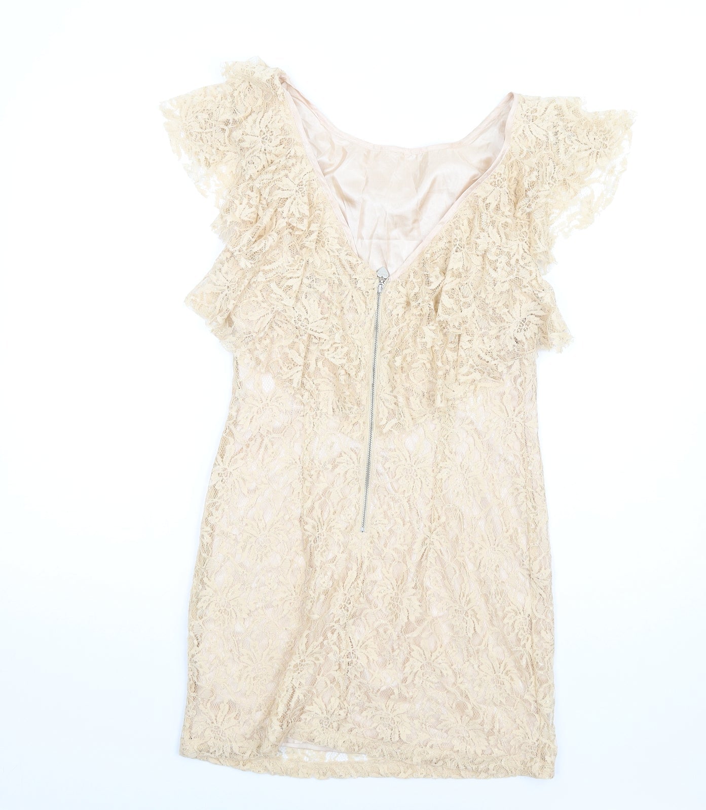 Lipsy Womens Beige Polyamide A-Line Size 10 Round Neck Zip
