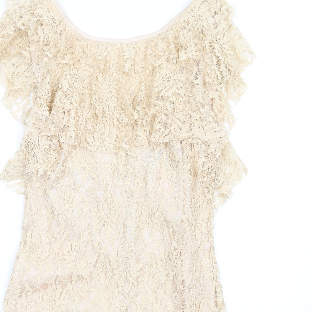 Lipsy Womens Beige Polyamide A-Line Size 10 Round Neck Zip