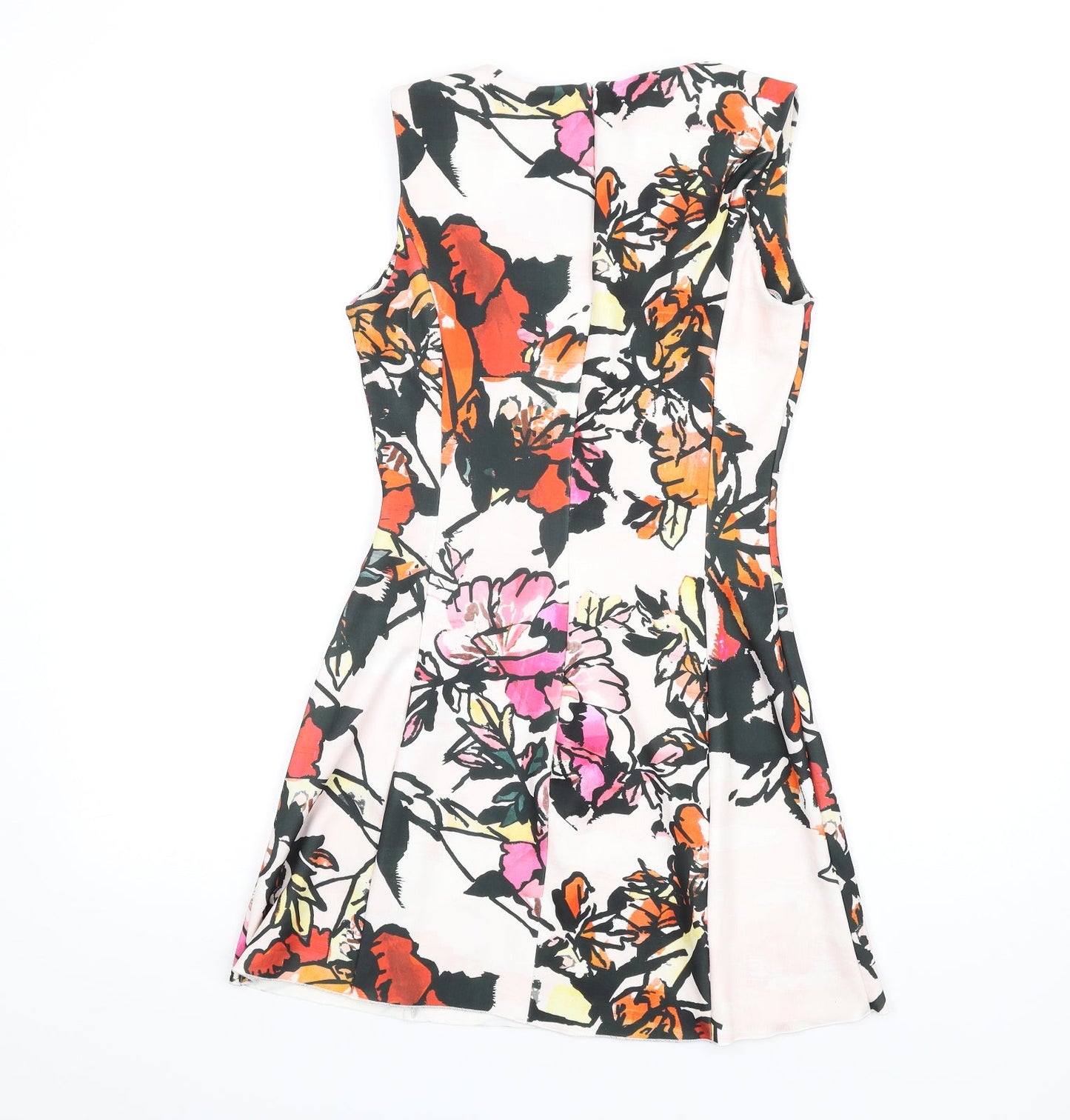 Mango Womens Multicoloured Floral Polyester A-Line Size S Round Neck Zip