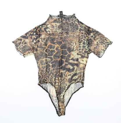 PRETTYLITTLETHING Womens Multicoloured Geometric Polyester Bodysuit One-Piece Size 8 Snap