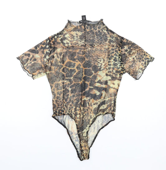 PRETTYLITTLETHING Womens Multicoloured Geometric Polyester Bodysuit One-Piece Size 8 Snap