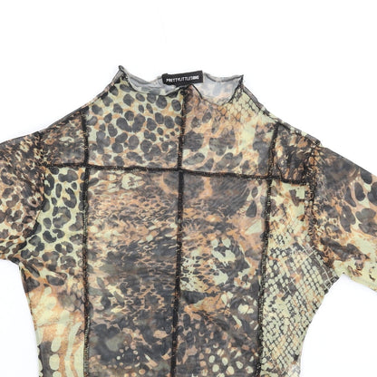 PRETTYLITTLETHING Womens Multicoloured Geometric Polyester Bodysuit One-Piece Size 8 Snap