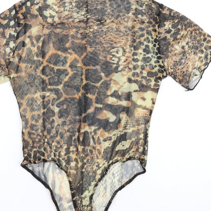 PRETTYLITTLETHING Womens Multicoloured Geometric Polyester Bodysuit One-Piece Size 8 Snap