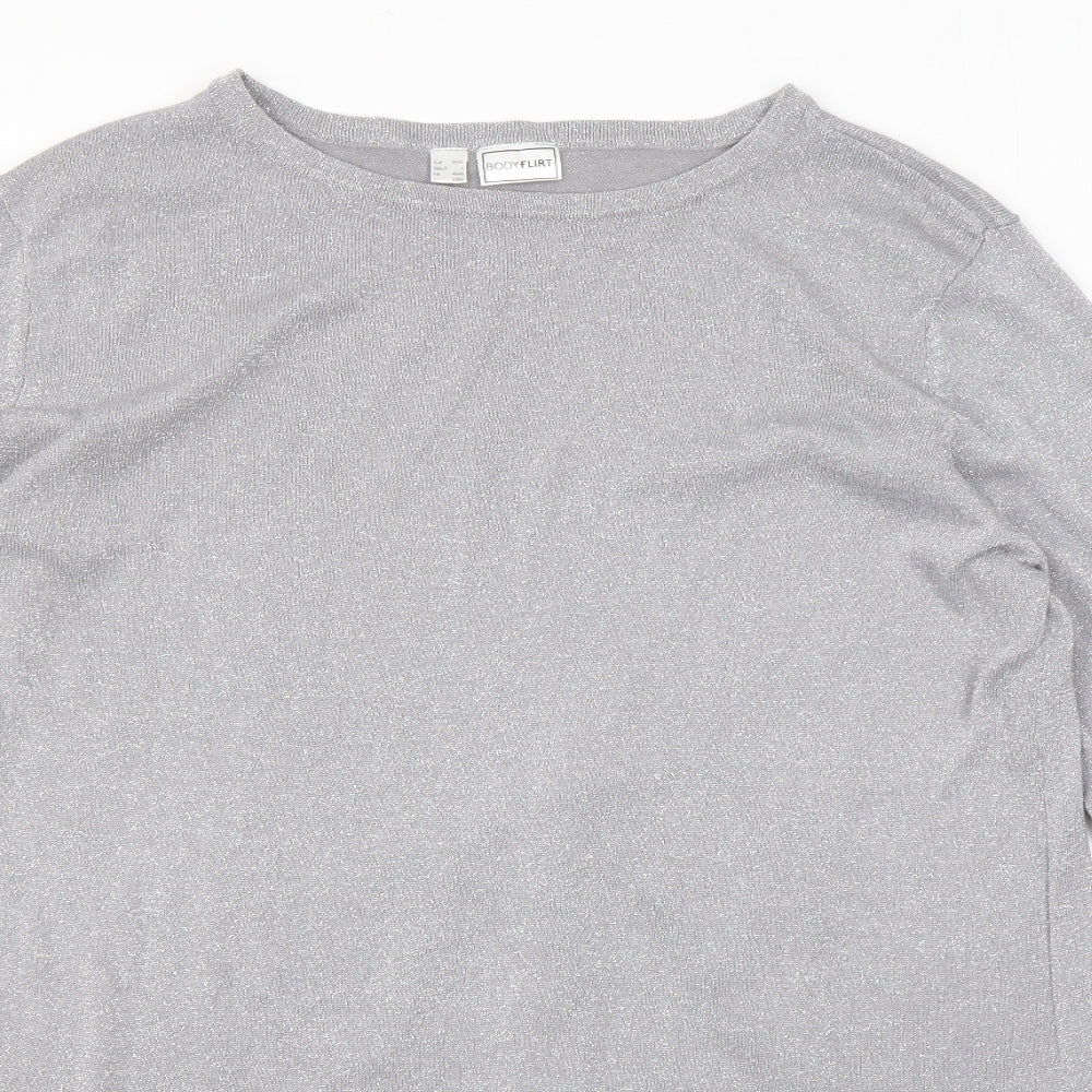 Body Flirt Mens Grey Round Neck Polyester Pullover Jumper Size L Long Sleeve