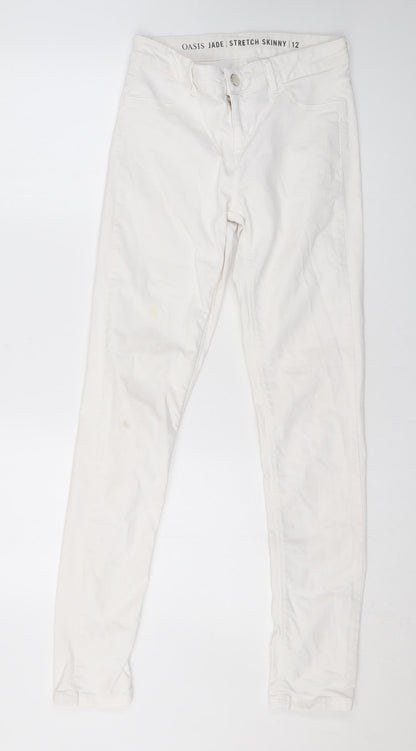 Oasis Womens White Cotton Skinny Jeans Size 12 L28 in Regular Zip