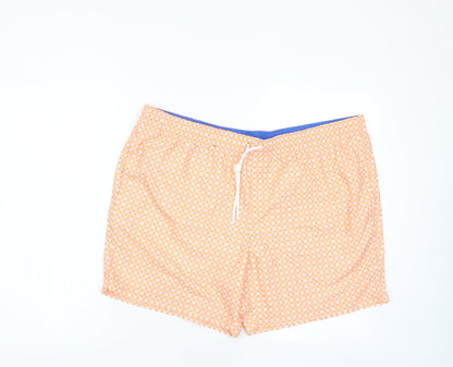 Marks and Spencer Mens Orange Geometric Polyester Sweat Shorts Size 2XL L6 in Regular Drawstring - Swim shorts, Pockets, Elastic Waist