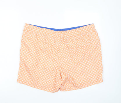 Marks and Spencer Mens Orange Geometric Polyester Sweat Shorts Size 2XL L6 in Regular Drawstring - Swim shorts, Pockets, Elastic Waist