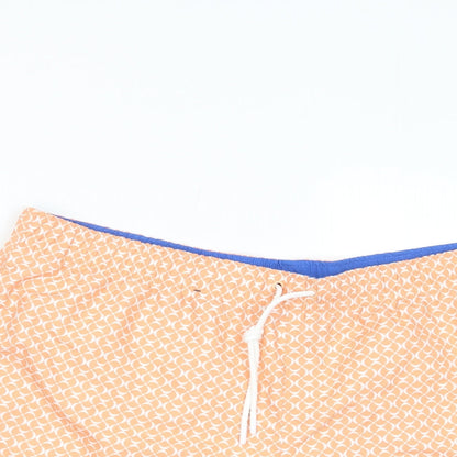 Marks and Spencer Mens Orange Geometric Polyester Sweat Shorts Size 2XL L6 in Regular Drawstring - Swim shorts, Pockets, Elastic Waist