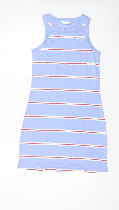 Marks and Spencer Womens Blue Striped Cotton Tank Dress Size S Crew Neck Pullover
