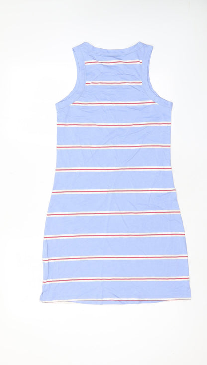 Marks and Spencer Womens Blue Striped Cotton Tank Dress Size S Crew Neck Pullover