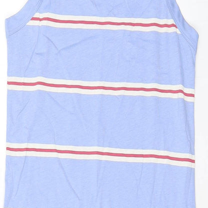 Marks and Spencer Womens Blue Striped Cotton Tank Dress Size S Crew Neck Pullover