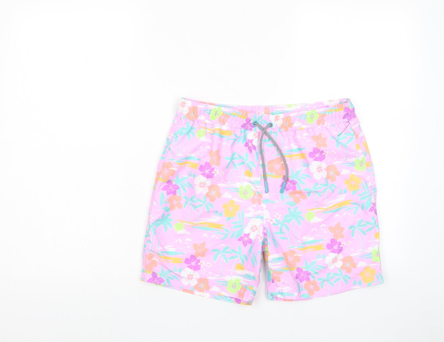 Marks and Spencer Girls Multicoloured Floral Polyester Sweat Shorts Size 12-13 Years L6 in Regular Drawstring
