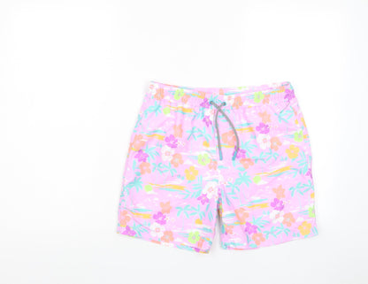 Marks and Spencer Girls Multicoloured Floral Polyester Sweat Shorts Size 12-13 Years L6 in Regular Drawstring