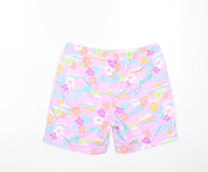 Marks and Spencer Girls Multicoloured Floral Polyester Sweat Shorts Size 12-13 Years L6 in Regular Drawstring