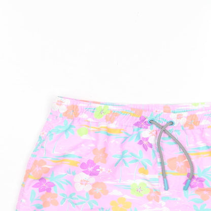 Marks and Spencer Girls Multicoloured Floral Polyester Sweat Shorts Size 12-13 Years L6 in Regular Drawstring